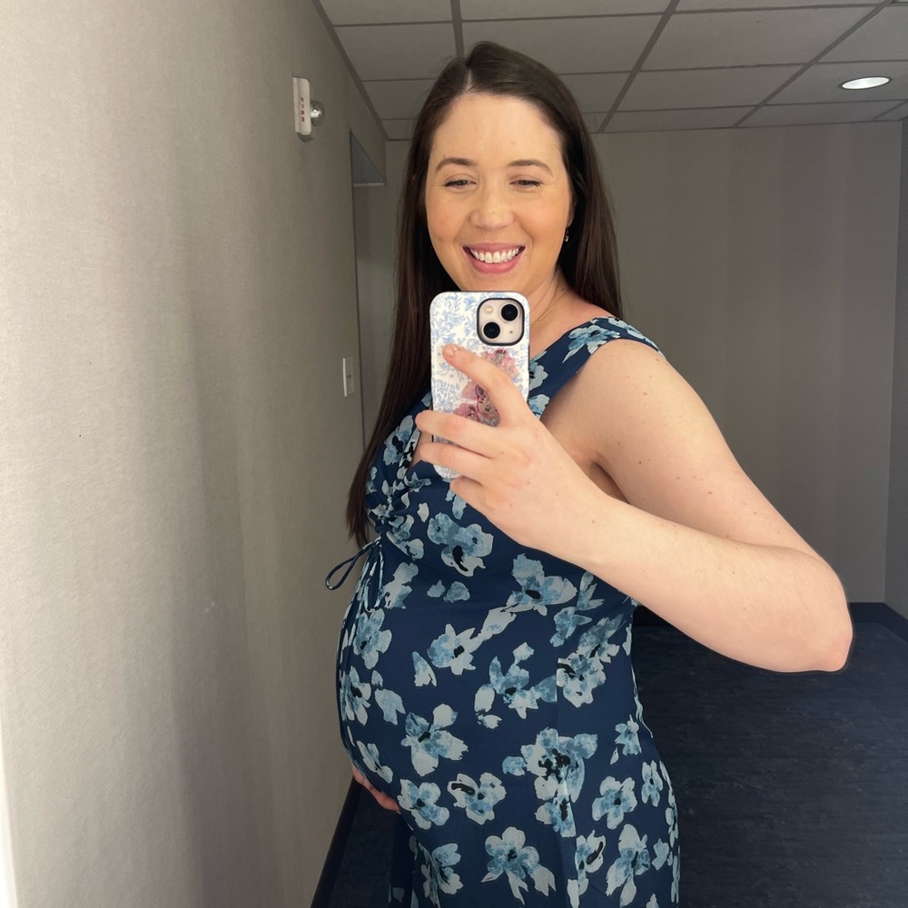 Floral Blue Sleeveless Maternity Dress